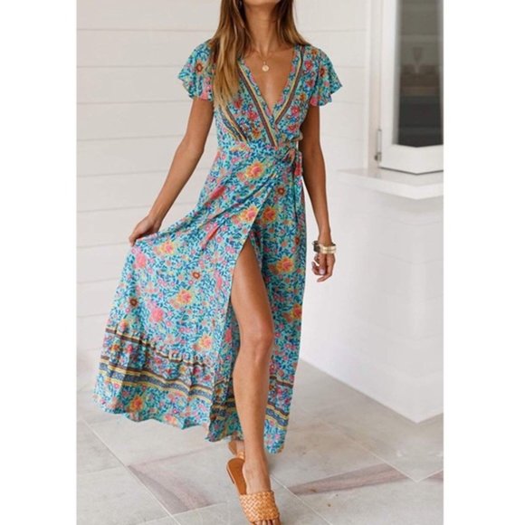 Blue Boho Maxi Belted dress - Picture 3 of 3